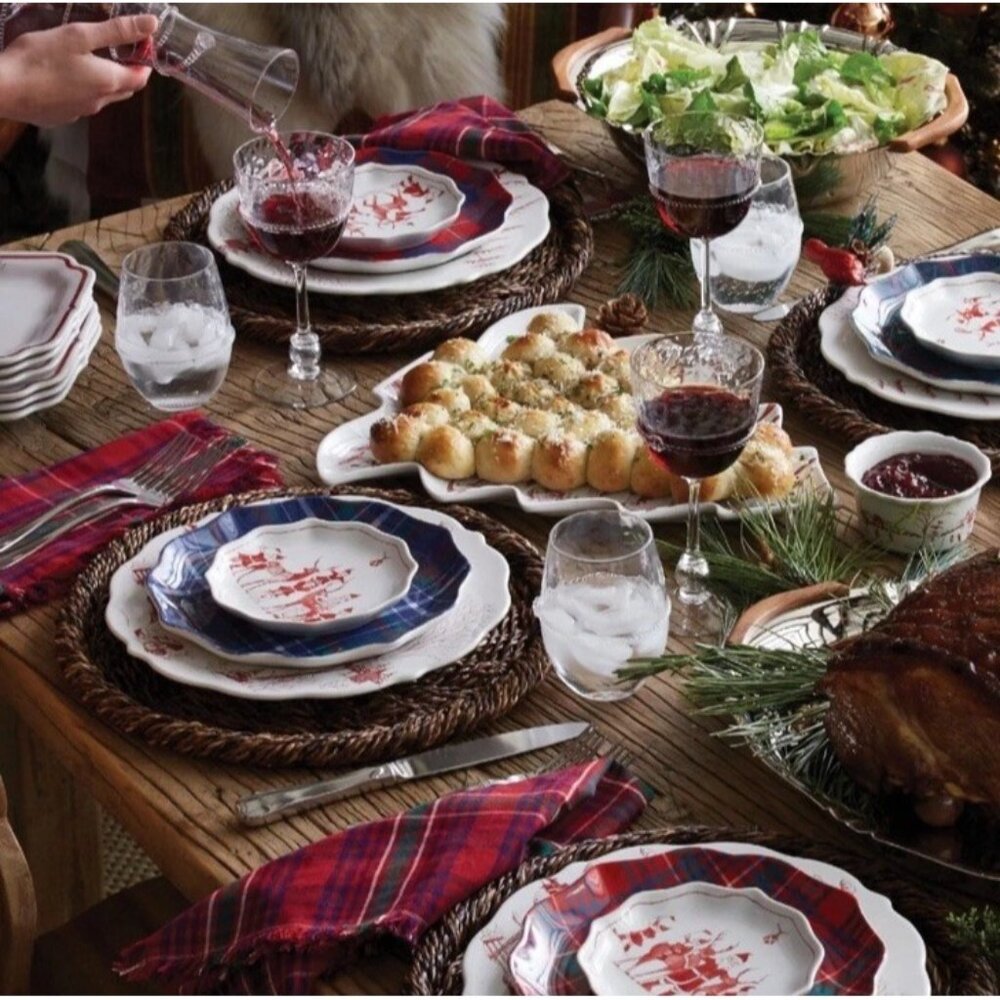 1 Juliska Cotton  Tartan Napkins Fringe Table Top Decor India Rustic Farmhouse